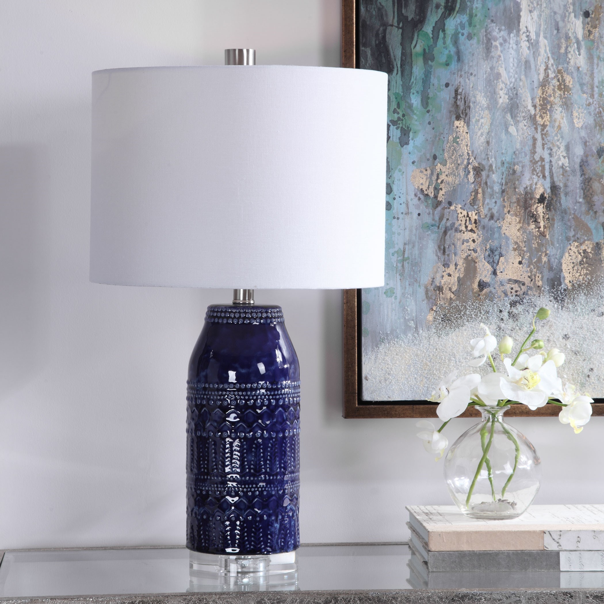 Navy blue and white lamps clearance